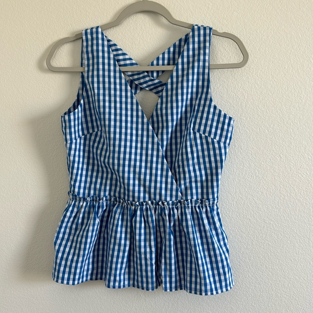 Gingham blue ruffle top
